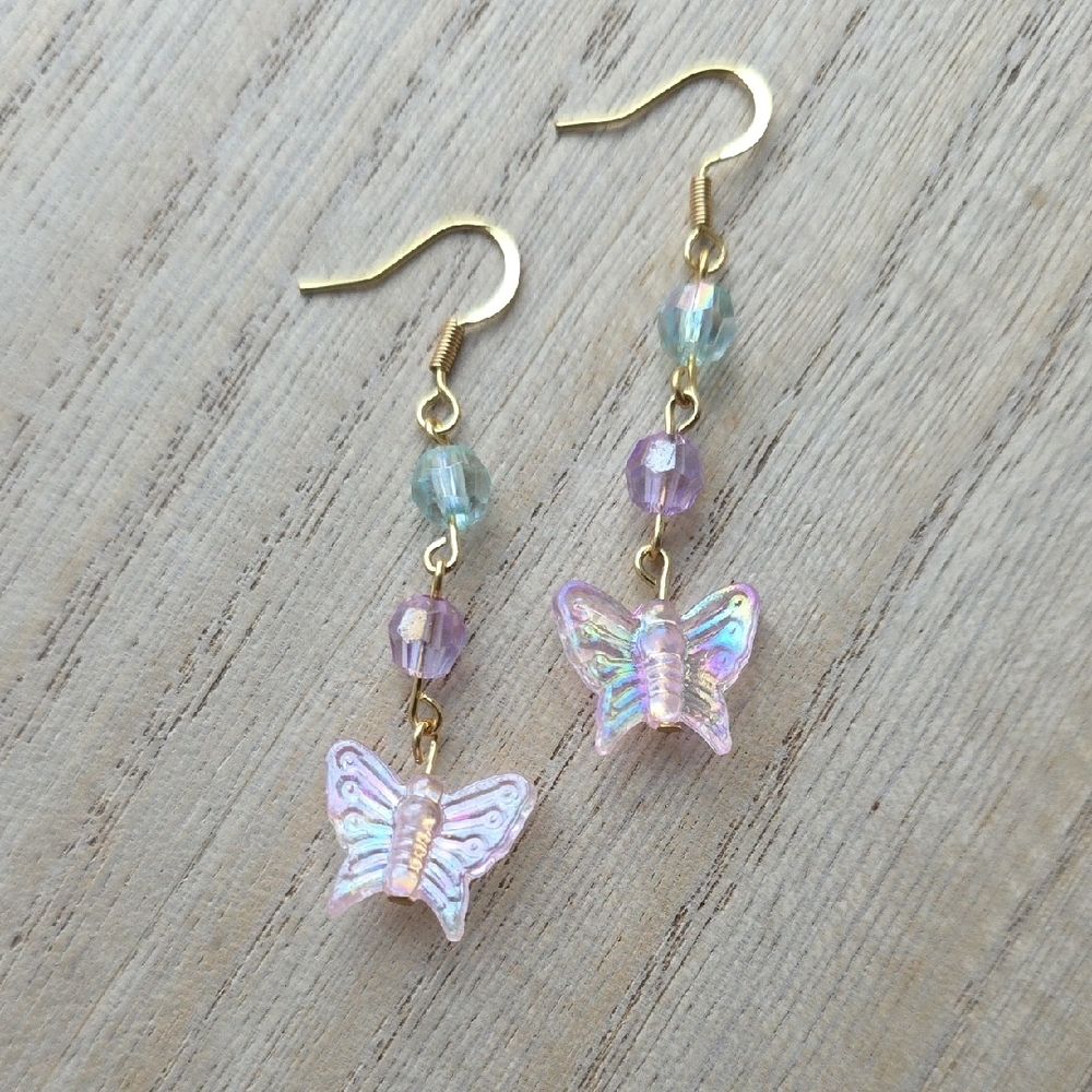 Handmade Butterfly Earrings with Purple Accents